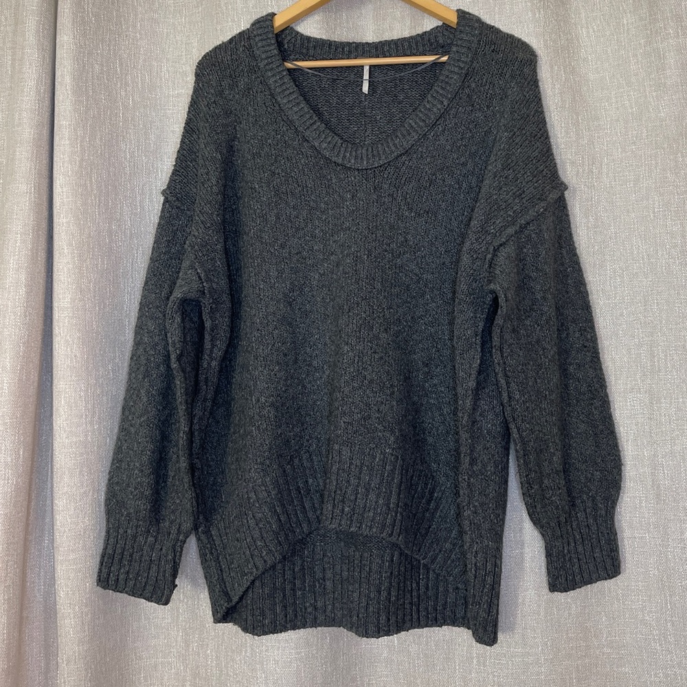 Free People Oversized Chunky Knit Sweater With Scoop Neckline Color Gray Size XS